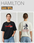 Lewis Hamilton oversized tee combo: black front graphic, off-white back graphic.