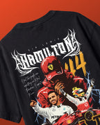 Formula 1 Tee | Lewis Hamilton GOAT F1 T-shirt | Unisex Oversized Fit | Black | Back View | Turn1 India