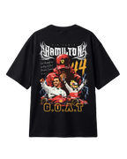 Formula 1 Tee | Lewis Hamilton GOAT F1 T-shirt | Unisex Oversized Fit | Black | Back View | Turn1 India