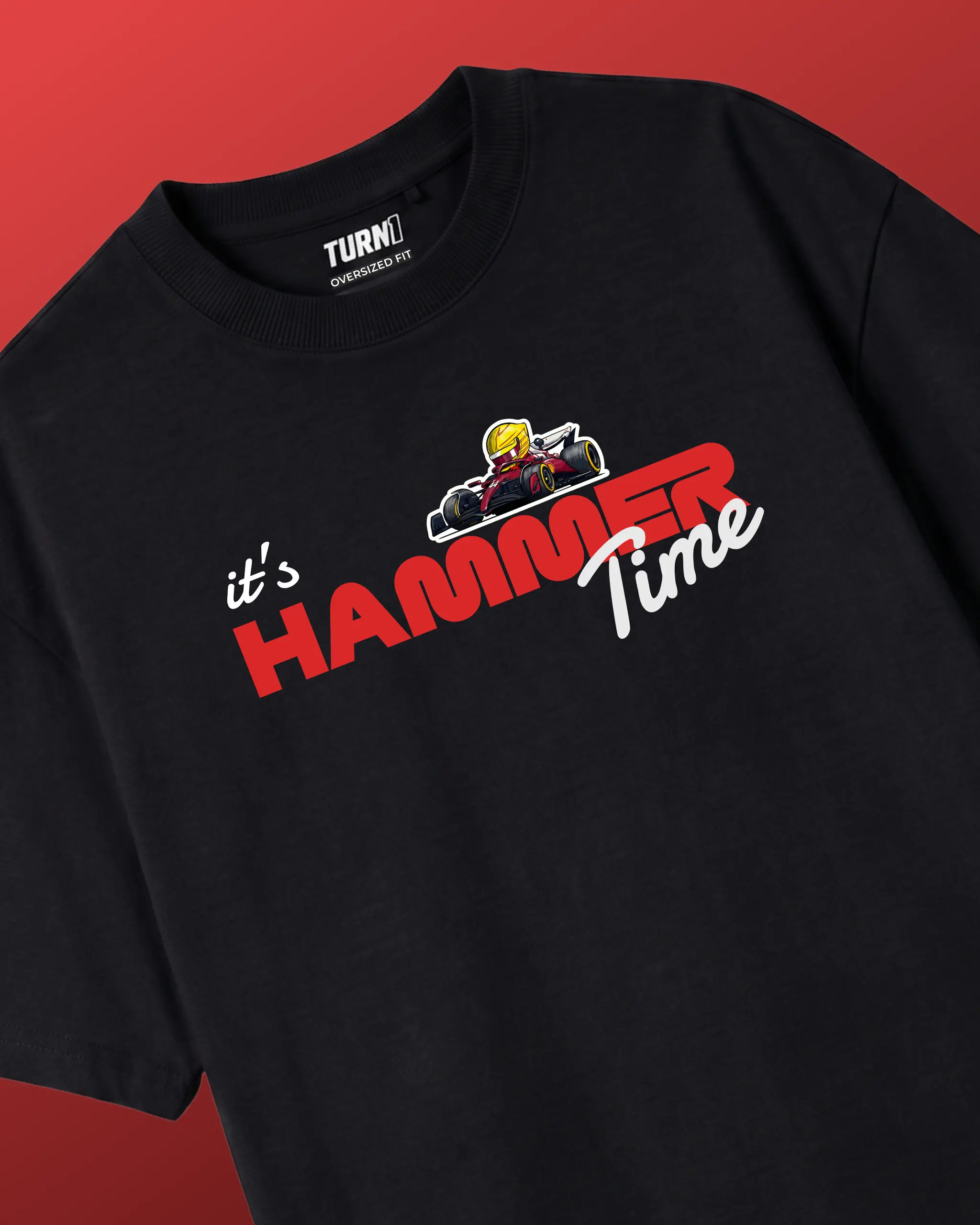 Lewis Hamilton It's Hammertime F1 Unisex Oversized T-shirt Black Front View | Turn1 India