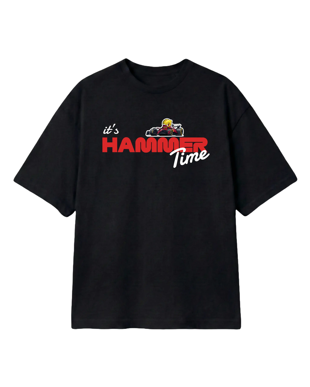 Lewis Hamilton It's Hammertime F1 Unisex Oversized T-shirt Black Front View | Turn1 India