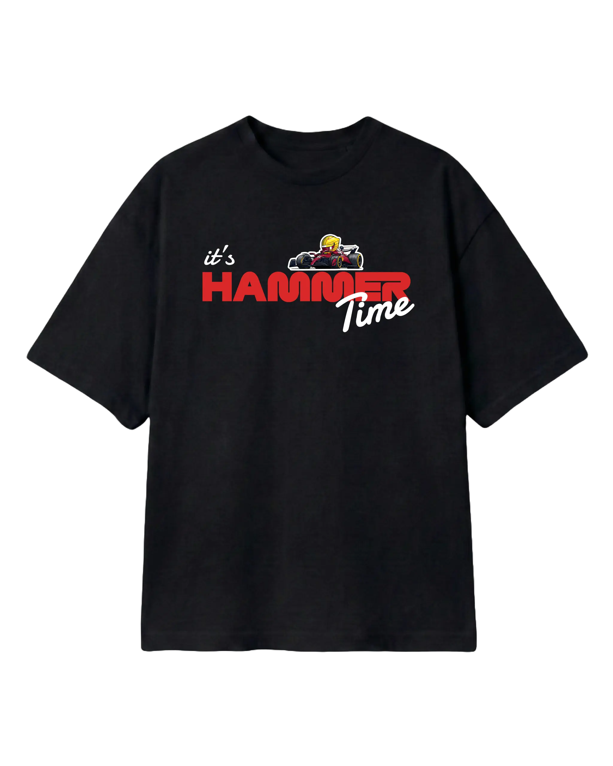 Lewis Hamilton It's Hammertime F1 Unisex Oversized T-shirt Black Front View | Turn1 India