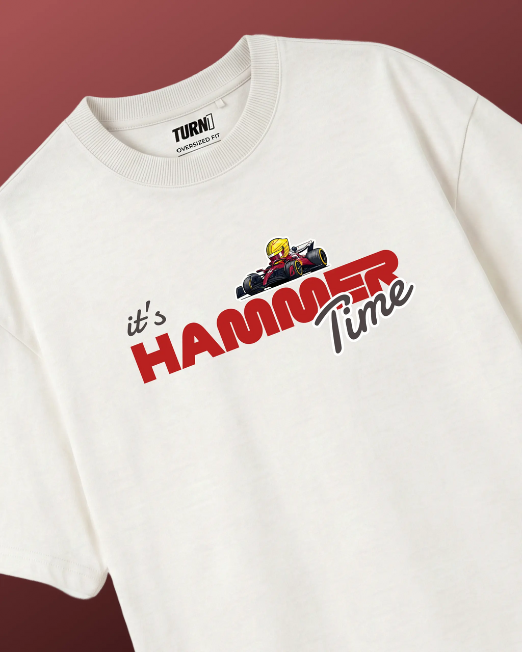 Lewis Hamilton It's Hammertime F1 Unisex Oversized T-shirt Off-White Front View | Turn1 India