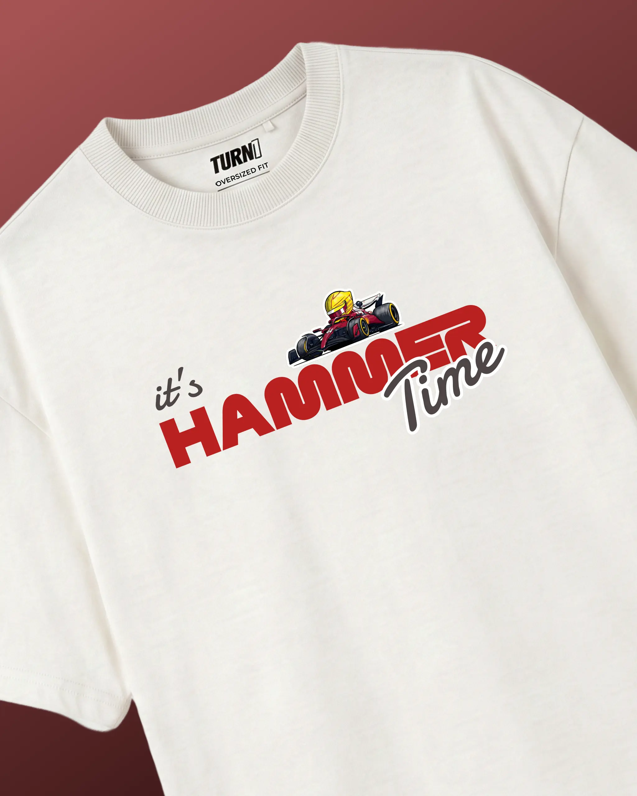 Lewis Hamilton It's Hammertime F1 Unisex Oversized T-shirt Off-White Front View | Turn1 India
