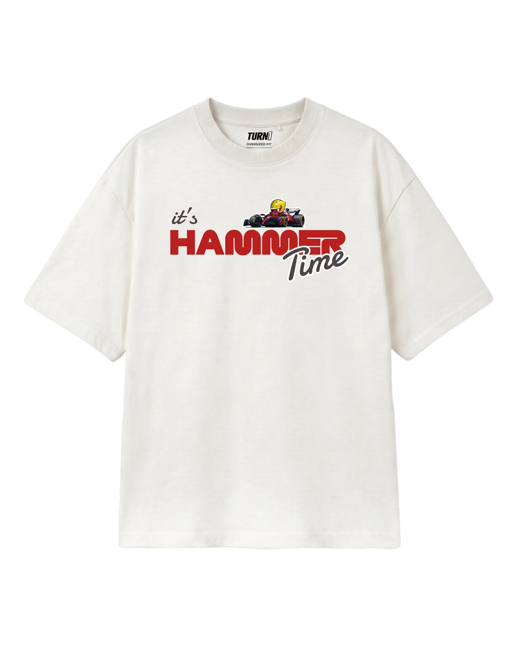 Lewis Hamilton It's Hammertime F1 Unisex Oversized T-shirt Off-White Front View | Turn1 India