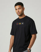 Male model wearing Box Box Pit Stop Formula 1 F1 Oversized Unisex T-shirt Black Front View | Turn1 India