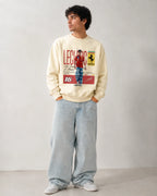 Male model wearing Charles Leclerc Scuderia Ferrari F1 Unisex Sweatshirt Cream Colour Front View 100% Cotton 320 GSM Fleece - Turn1 India