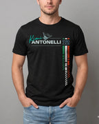 Male model wearing Kimi Antonelli Signature F1 Unisex Regular Fit T-shirt Black Front View | Turn1 India
