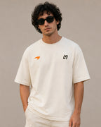 Male model man wearing Lando Norris McLaren Racing Formula 1 World Champion Graphic F1 T-shirt Off-White Front View | Turn1 India