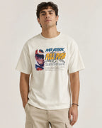 Male model man wearing Max Verstappen No Risk Full Push F1 Unisex Oversized T-shirt Off-White Front View | Formula 1 T-shirts | Turn1 India