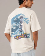 Male model man wearing Tokyo Race Vibes F1 Unisex Oversized T-shirt Off-White Front View | Turn1 India