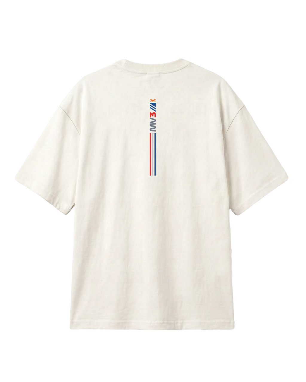 Max Verstappen No Risk Full Push F1 Unisex Oversized T-shirt Off-White Back View | Formula 1 T-shirts | Turn1 India