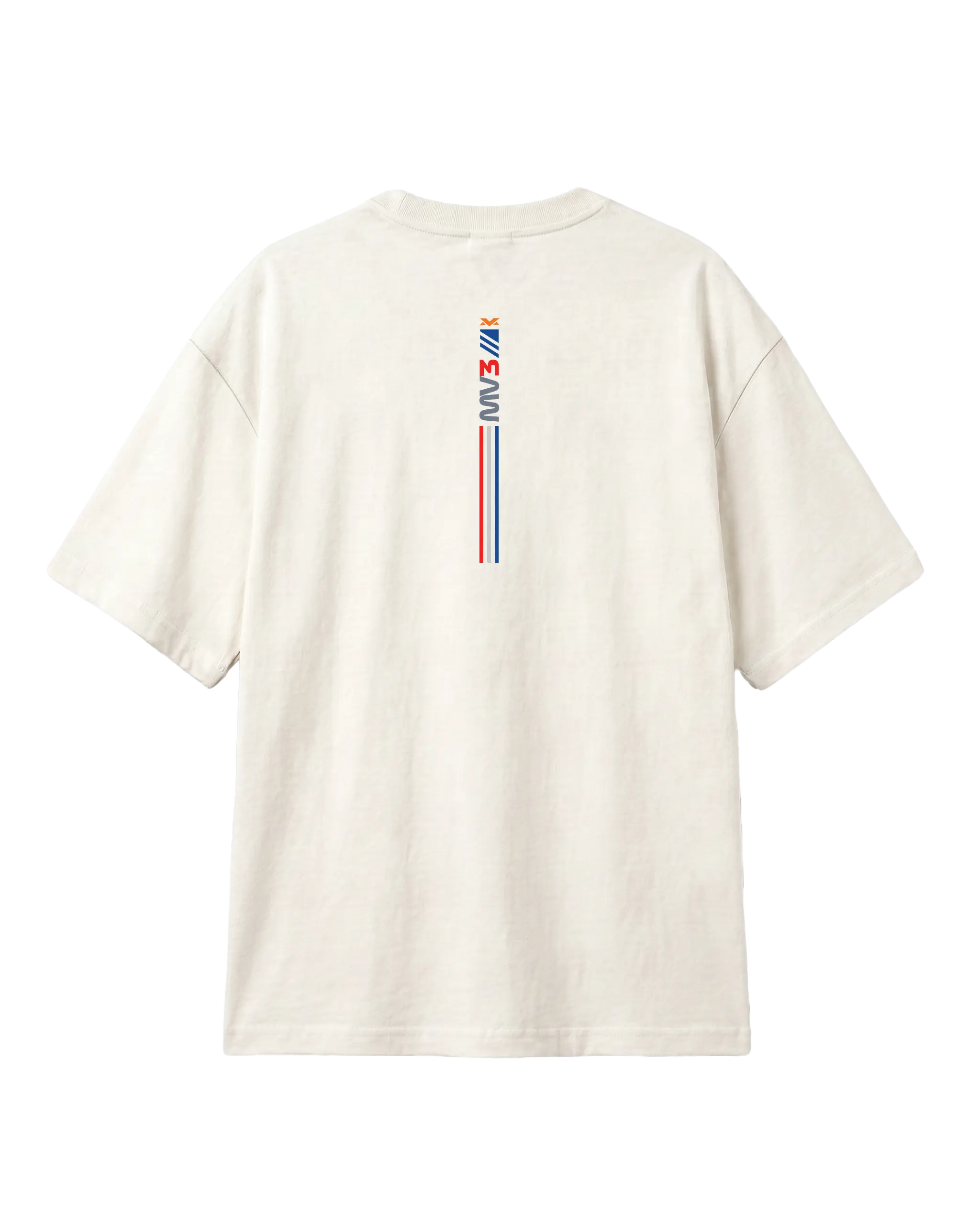 Max Verstappen No Risk Full Push F1 Unisex Oversized T-shirt Off-White Back View | Formula 1 T-shirts | Turn1 India