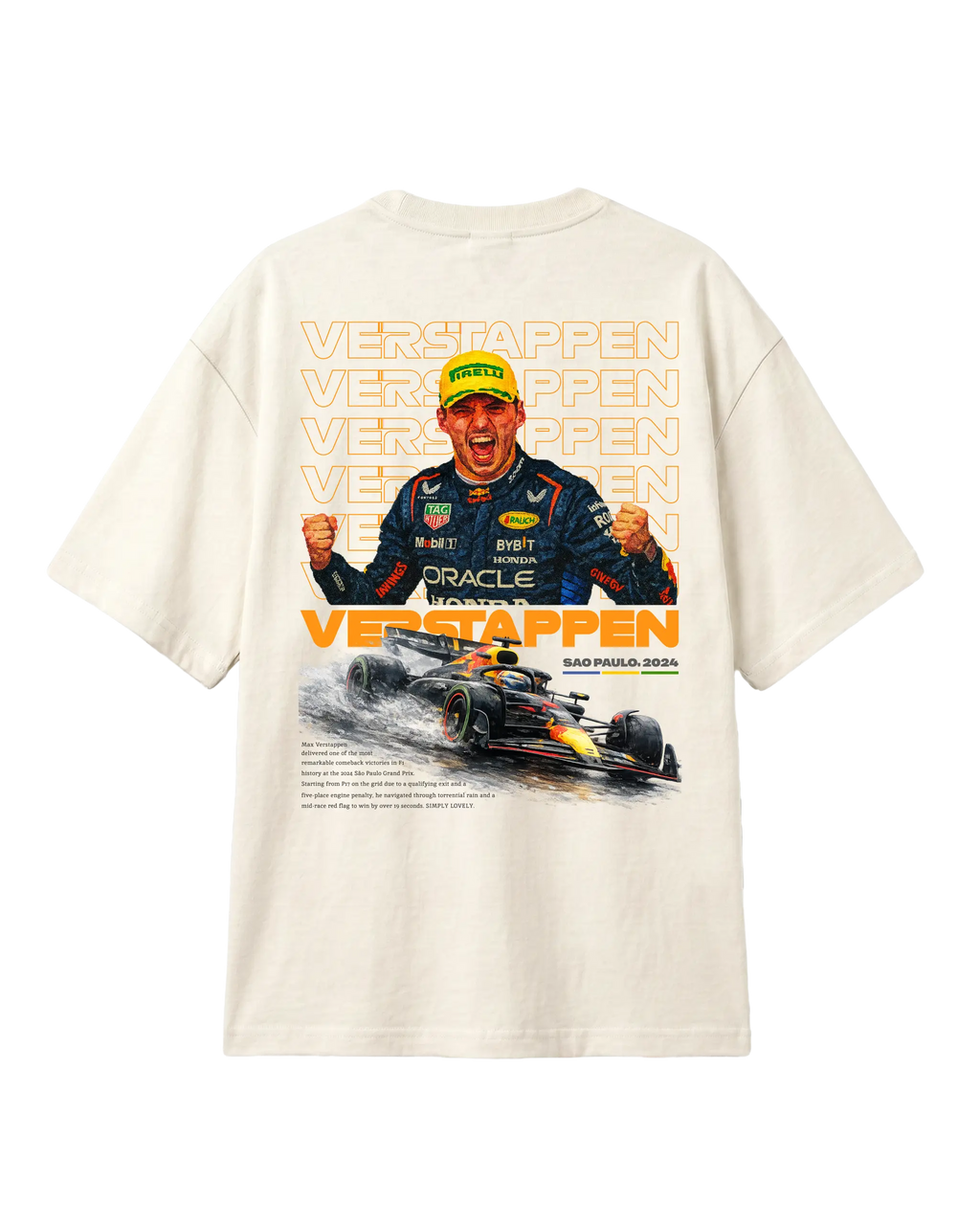Max Verstappen Redbull Formula 1 World Champion Unisex Oversized F1 T-shirt Off-White Back View | Formula 1 Tshirt | Turn1 India