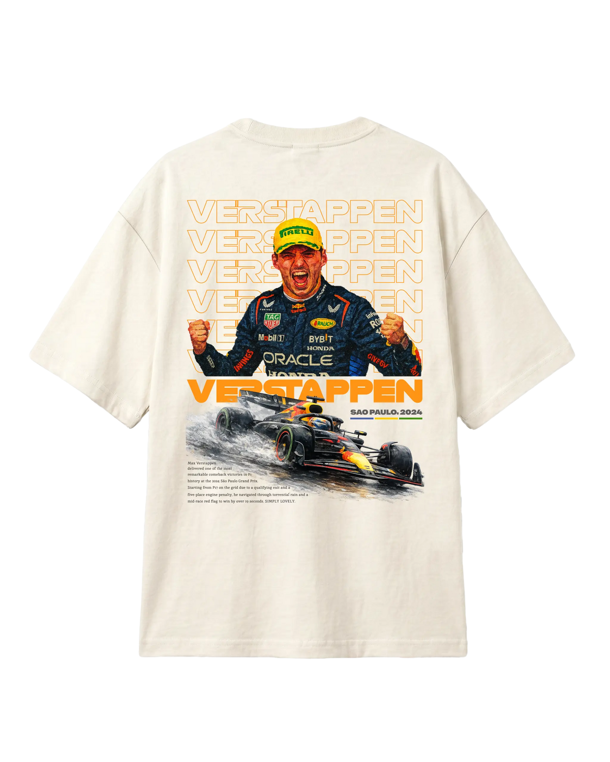 Max Verstappen Redbull Formula 1 World Champion Unisex Oversized F1 T-shirt Off-White Back View | Formula 1 Tshirt | Turn1 India