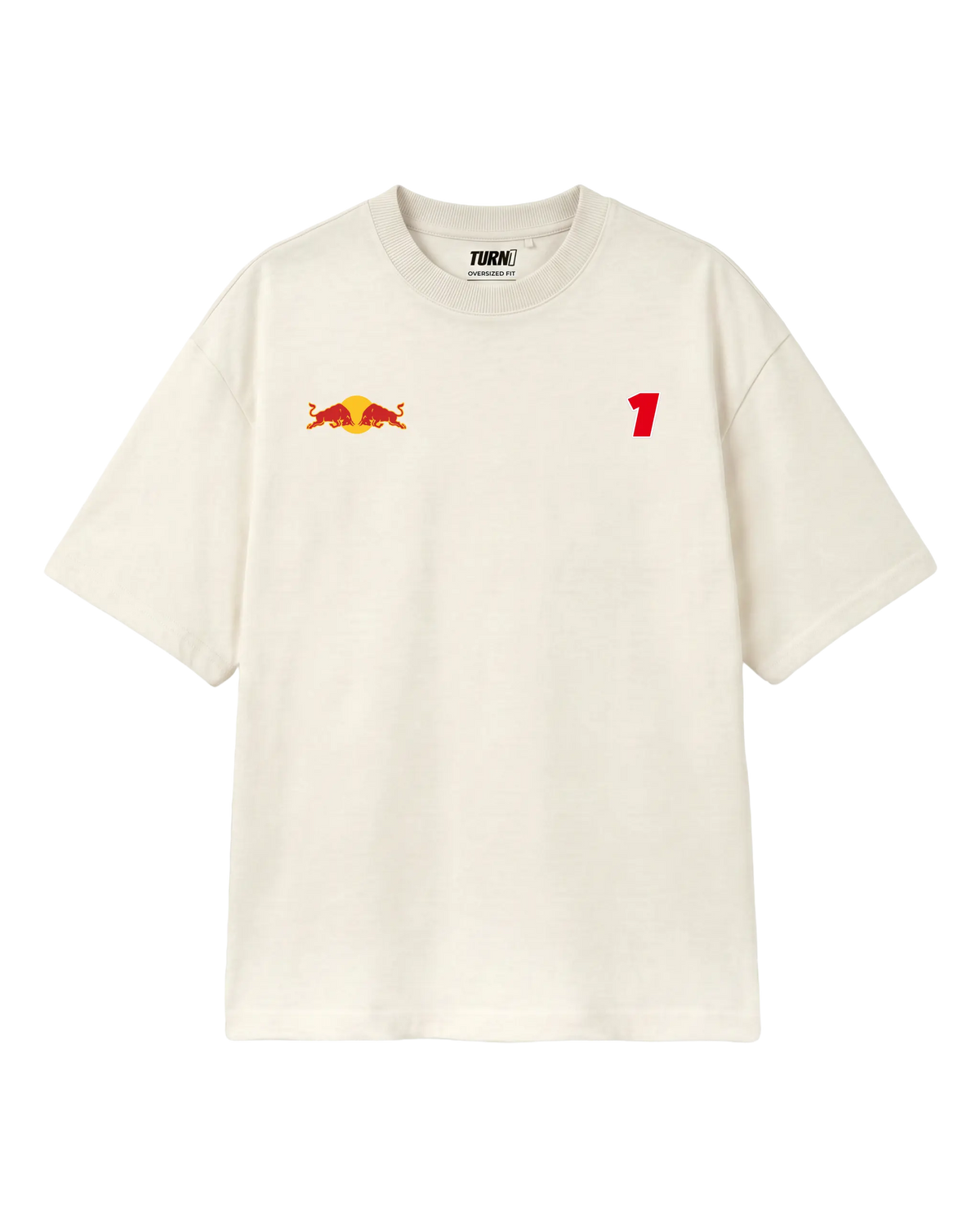 Max Verstappen Redbull Formula 1 World Champion Unisex Oversized F1 T-shirt Off-White Front View | Formula 1 Tshirt | Turn1 India