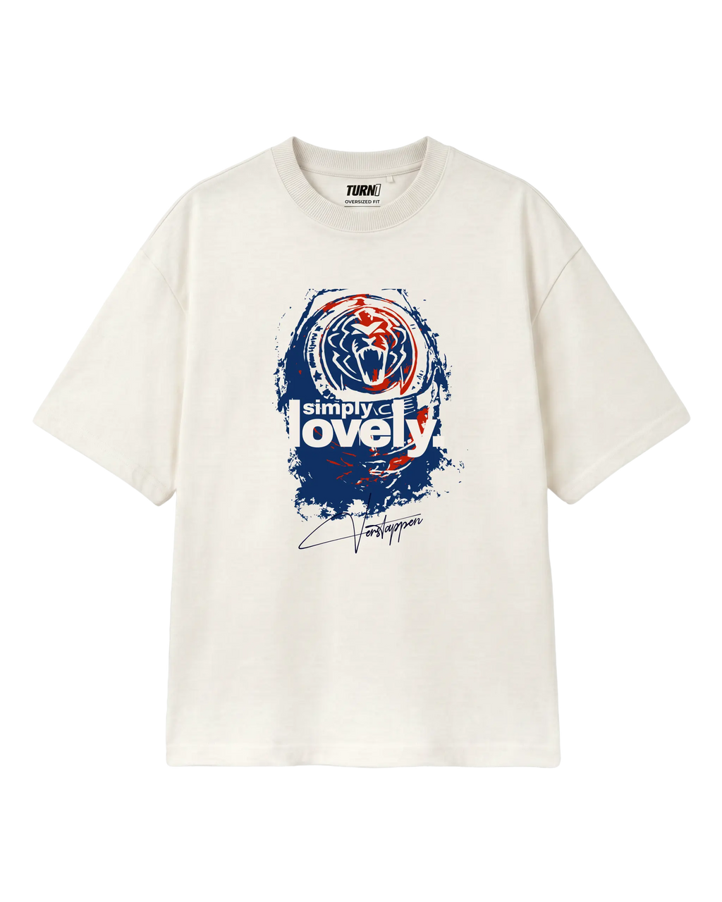 Max Verstappen Simply Lovely Helmet Edition F1 t-shirt | Formula 1 Tshirt India | Unisex Oversized Fit | Off-White Colour | Turn1
