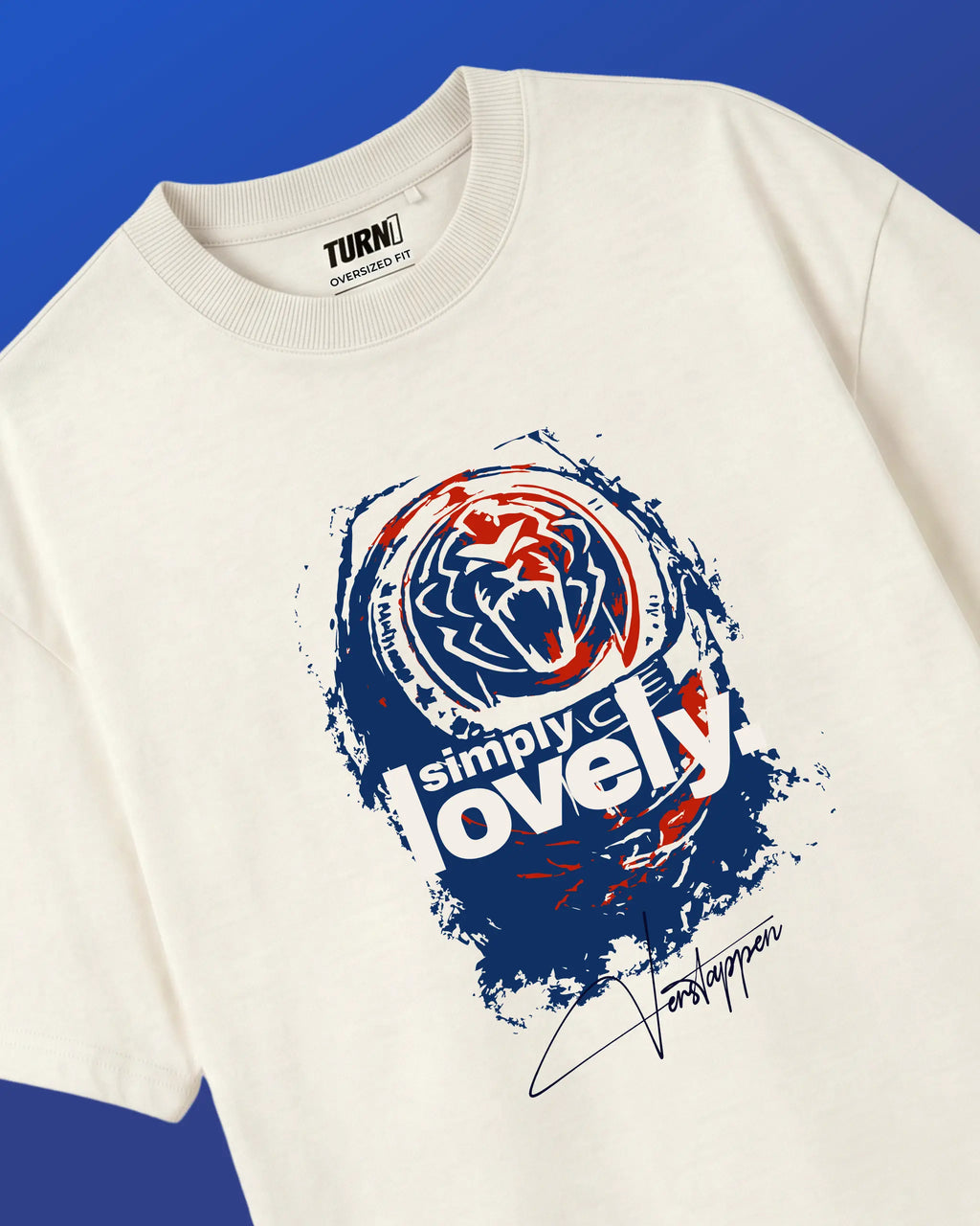 Max Verstappen Simply Lovely Helmet Edition F1 t-shirt | Formula 1 Tshirt India | Unisex Oversized Fit | Off-White Colour | Turn1