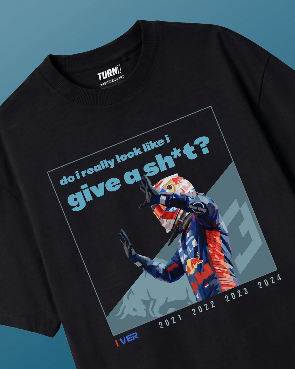Max Verstappen Attitude Don't Give a Sh*t F1 Unisex Oversized T-shirt Black Front View | Turn1 India