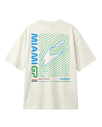 Miami Florida USA Circuit F1 Turn1 India off white oversized unisex tshirt - with Miami circuit graphic