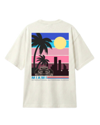 F1 Turn1 India Off White oversized unisex tshirt - fan graphic of Miami GP (grand prix) circuit and formula 1 car