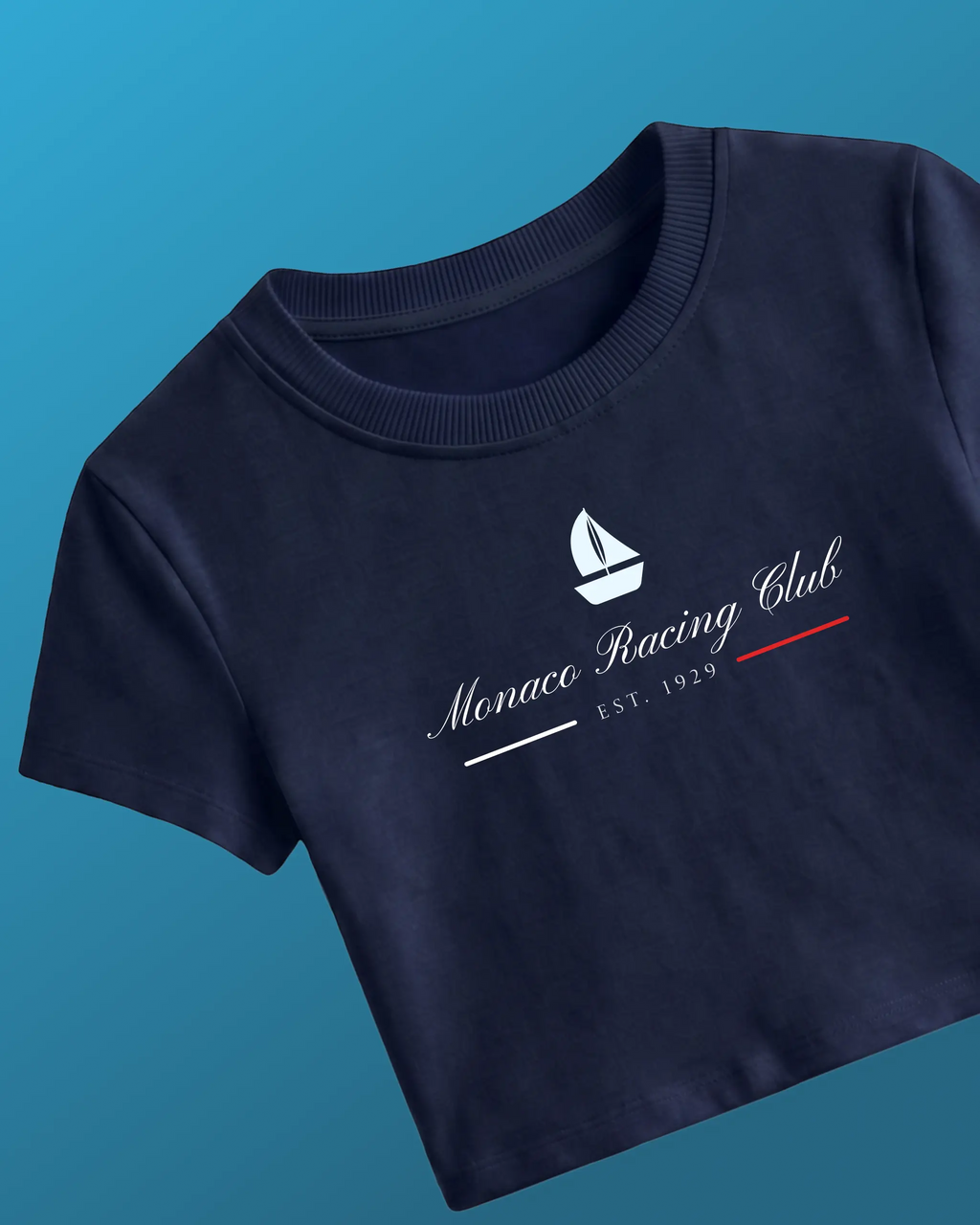 Monaco F1 Grand Prix Racing Club Women Girls Crop Top Navy Blue Front View | Turn1 India