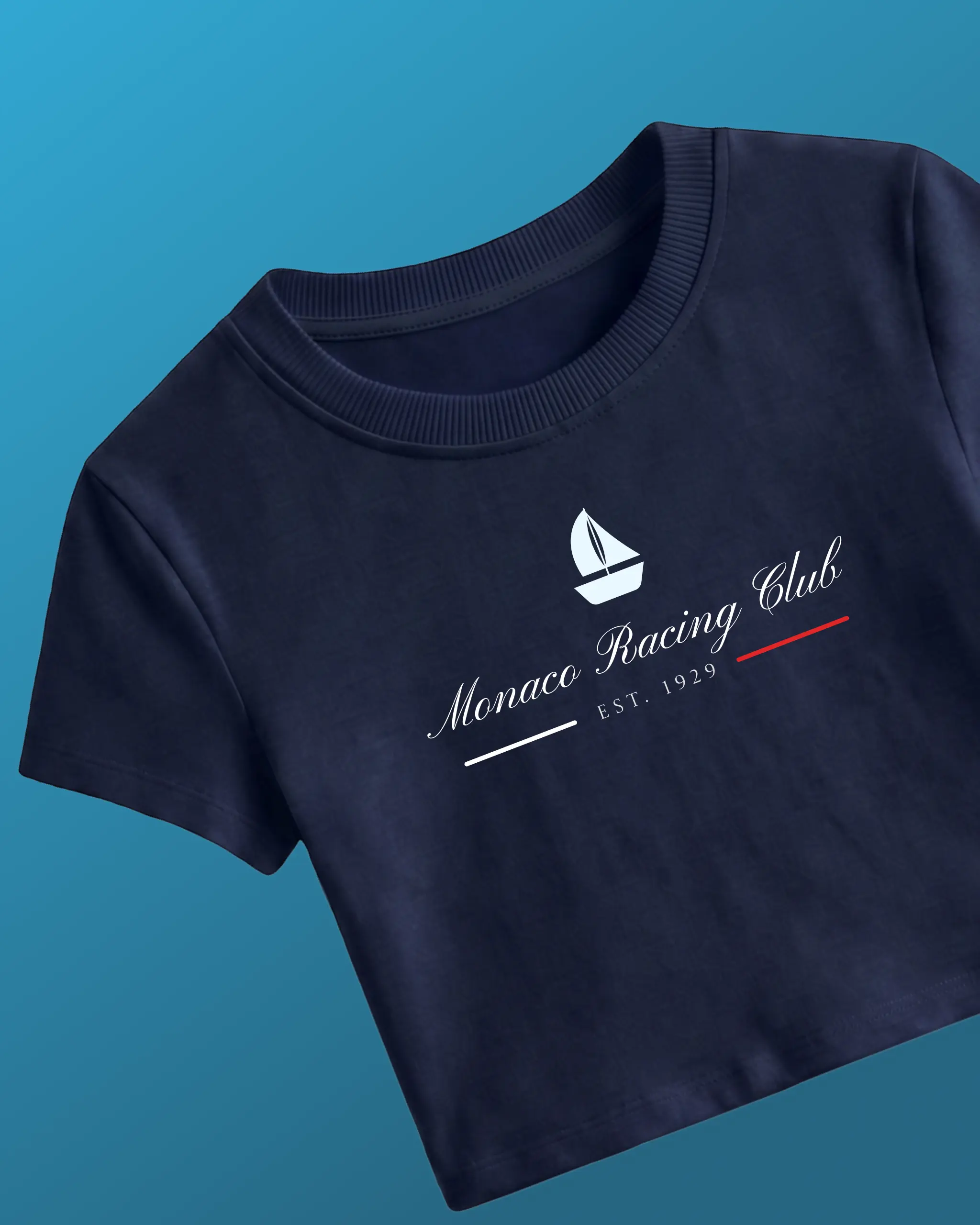 Monaco F1 Grand Prix Racing Club Women Girls Crop Top Navy Blue Front View | Turn1 India