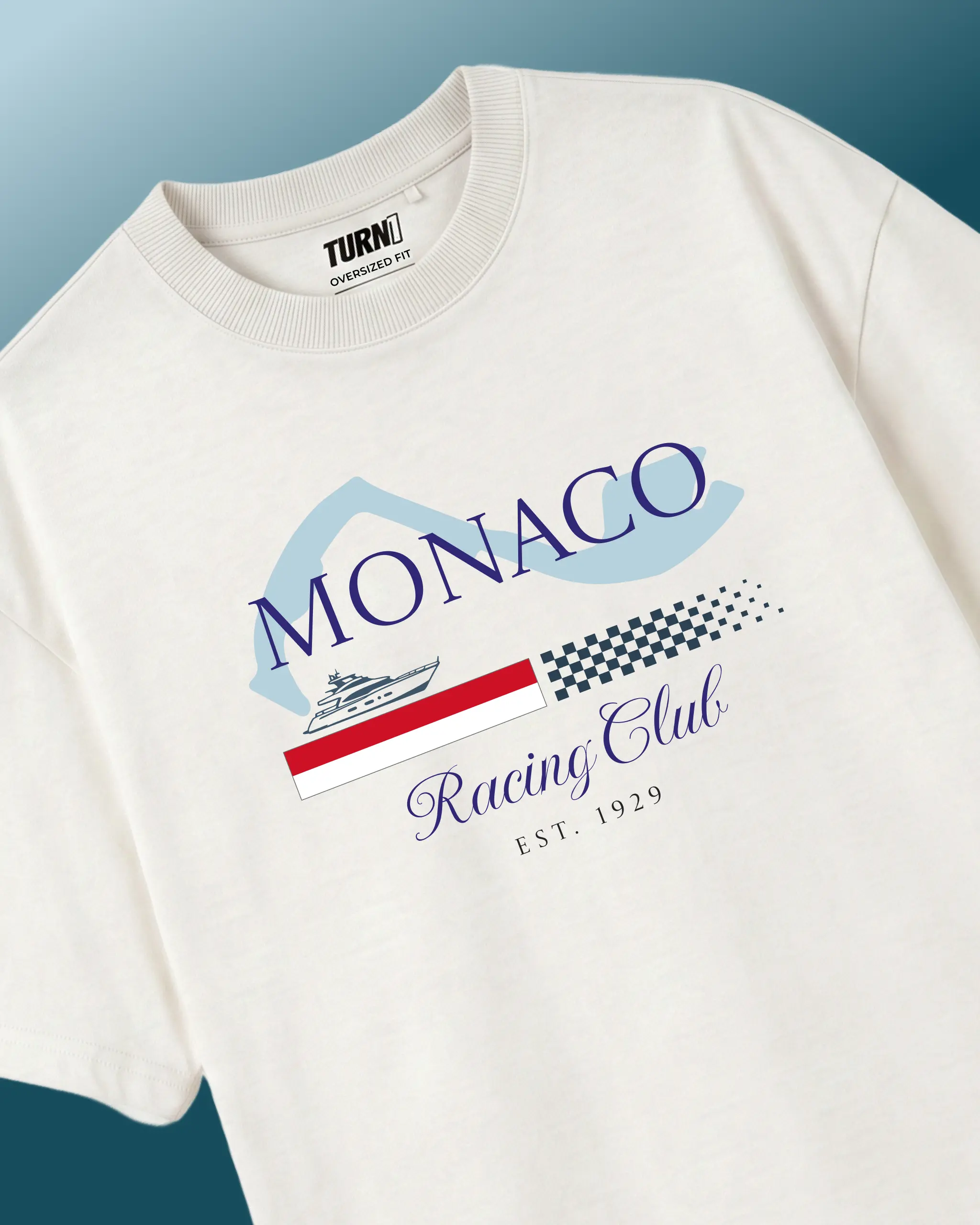 Monaco Grand Prix Circuit F1 Unisex Oversized T-shirt Off-White Front_View | Turn1 India