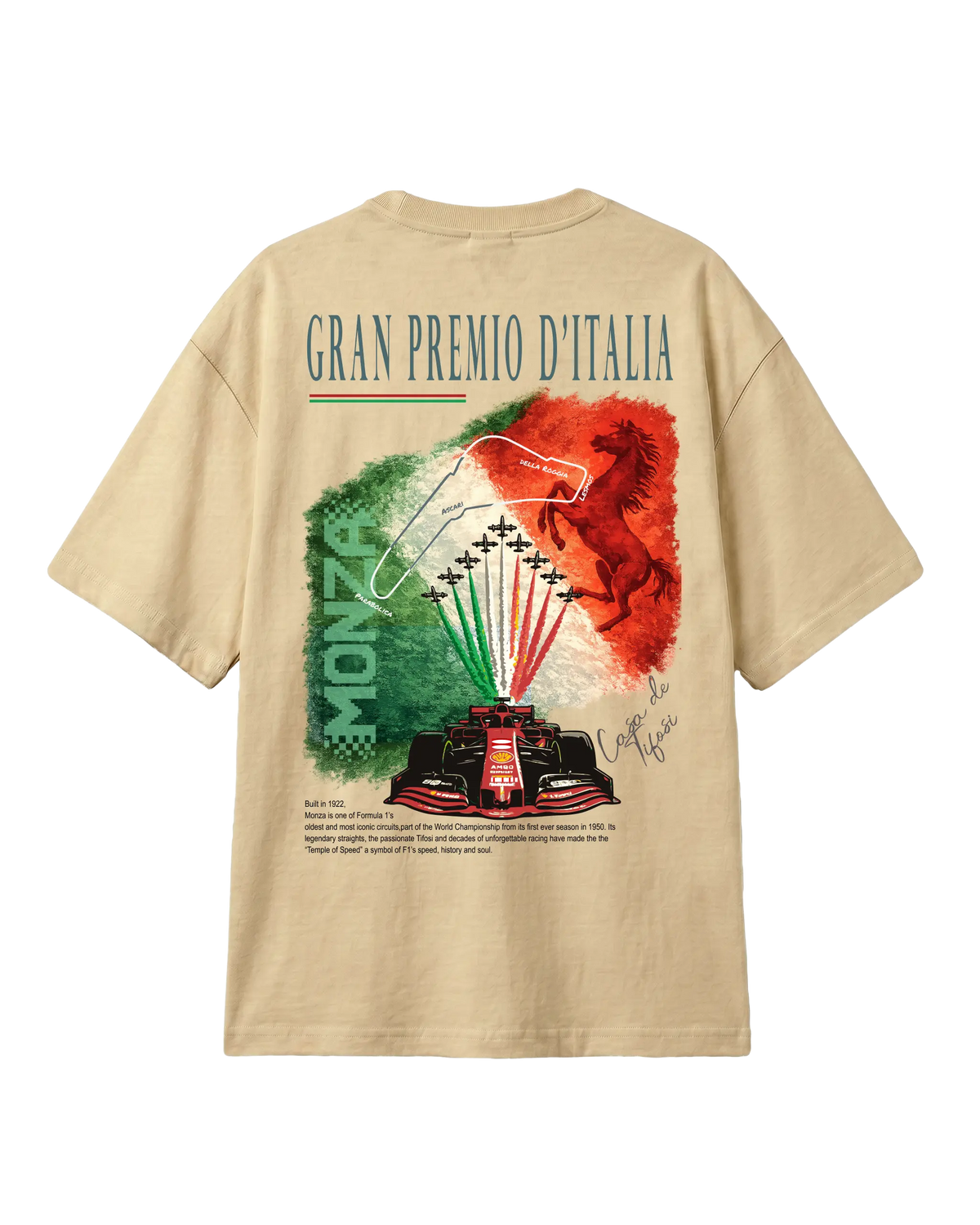 Monza Italian Grand Prix F1 Unisex Oversized T-shirt Beige Back View | Turn1 India