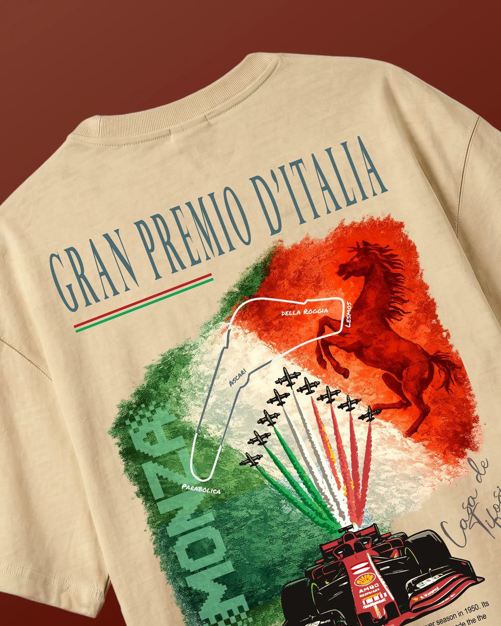 Monza Italian Grand Prix F1 Unisex Oversized T-shirt Beige Back View | Turn1 India
