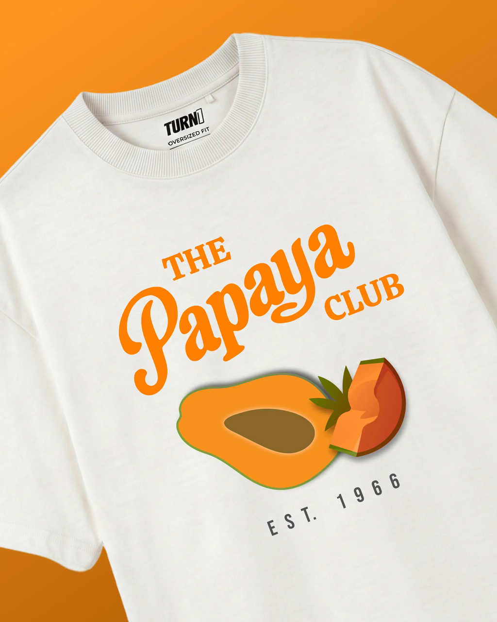 Papaya Club McLaren Racing F1 Unisex Oversized T-shirt Off-White Front View | Turn1 India, an F1 apparel brand.