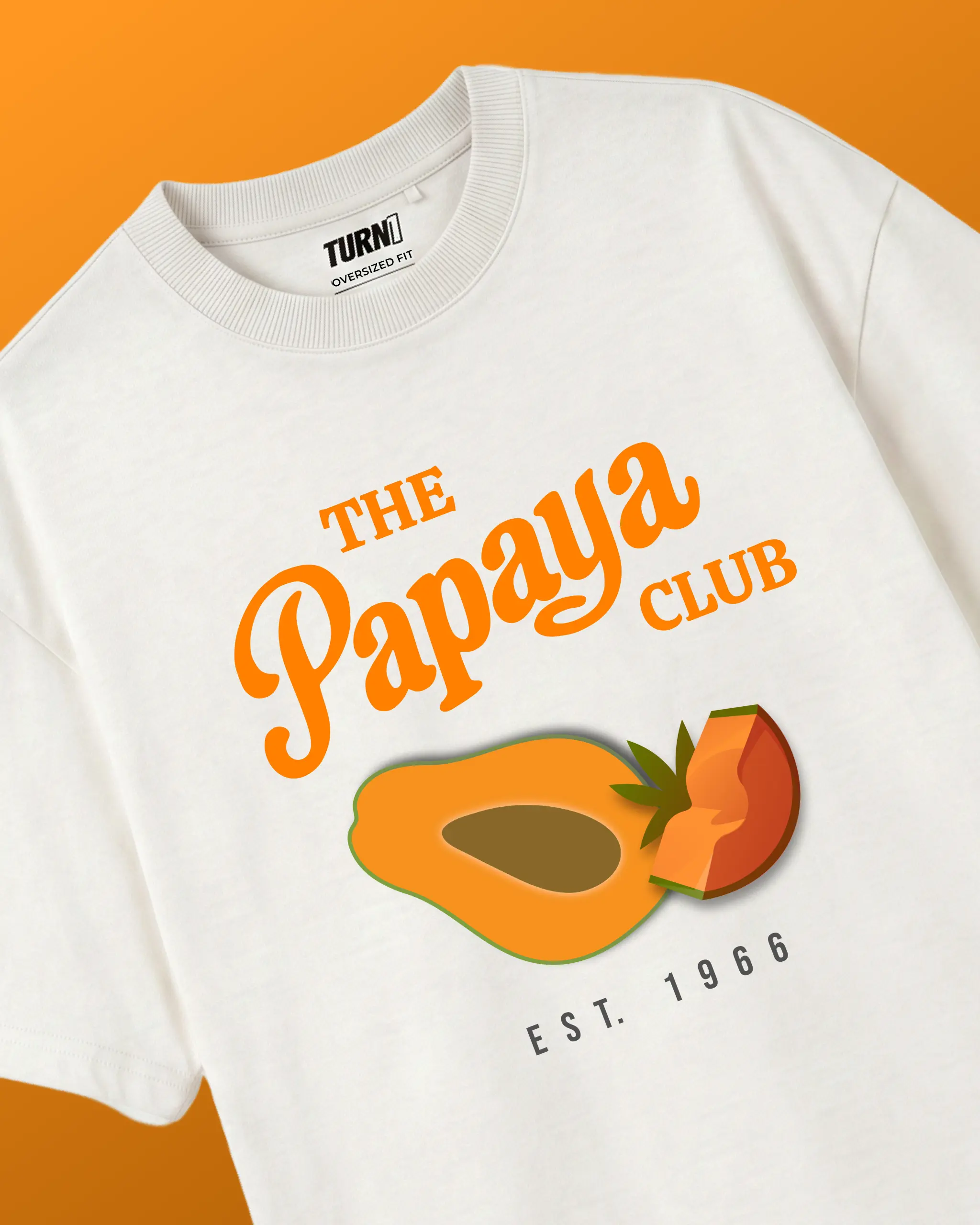 Papaya Club McLaren Racing F1 Unisex Oversized T-shirt Off-White Front View | Turn1 India, an F1 apparel brand.