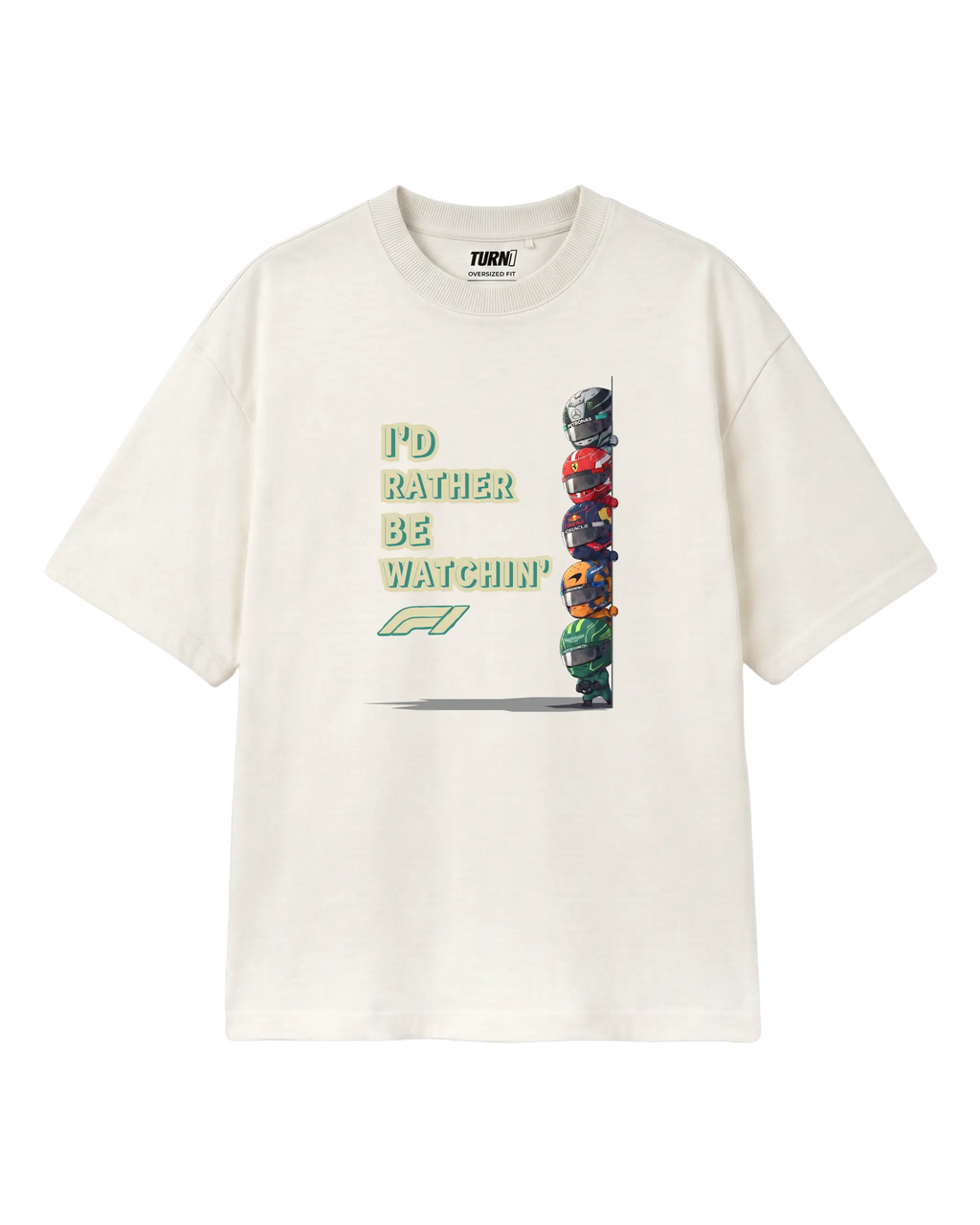 Rather Watch F1 Funny Quote Formula 1 Driver Unisex Graphic Tee Off-White Front View | Funny Cool Vibe F1 T-shirt | Turn1 India