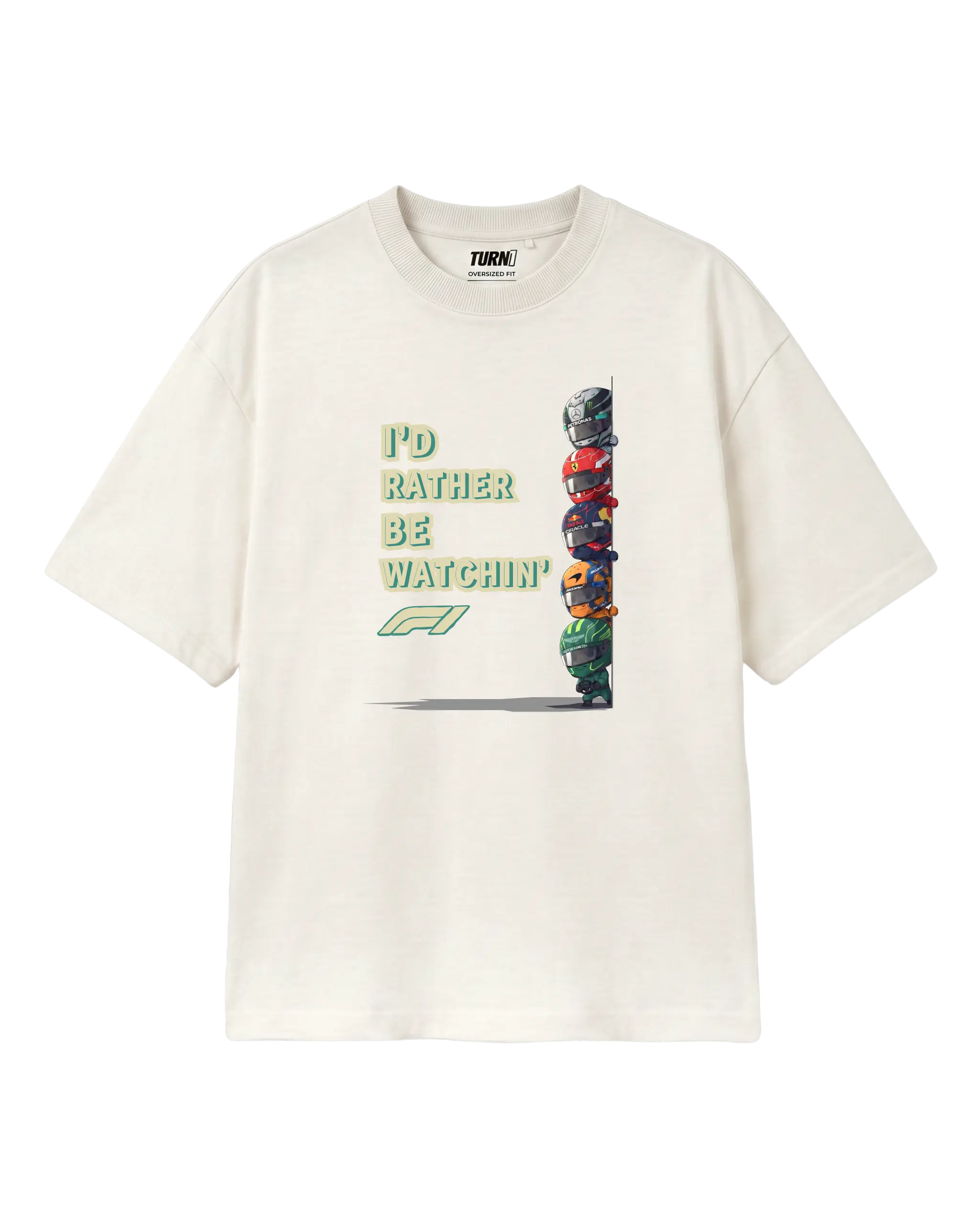 Rather Watch F1 Funny Quote Formula 1 Driver Unisex Graphic Tee Off-White Front View | Funny Cool Vibe F1 T-shirt | Turn1 India