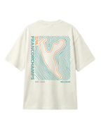F1 Off-white unisex oversized T-shirt by Turn 1 Brand, an F1 Apparel brand of India. Back print features Spa Francorchamps Belgium GP F1 circuit.