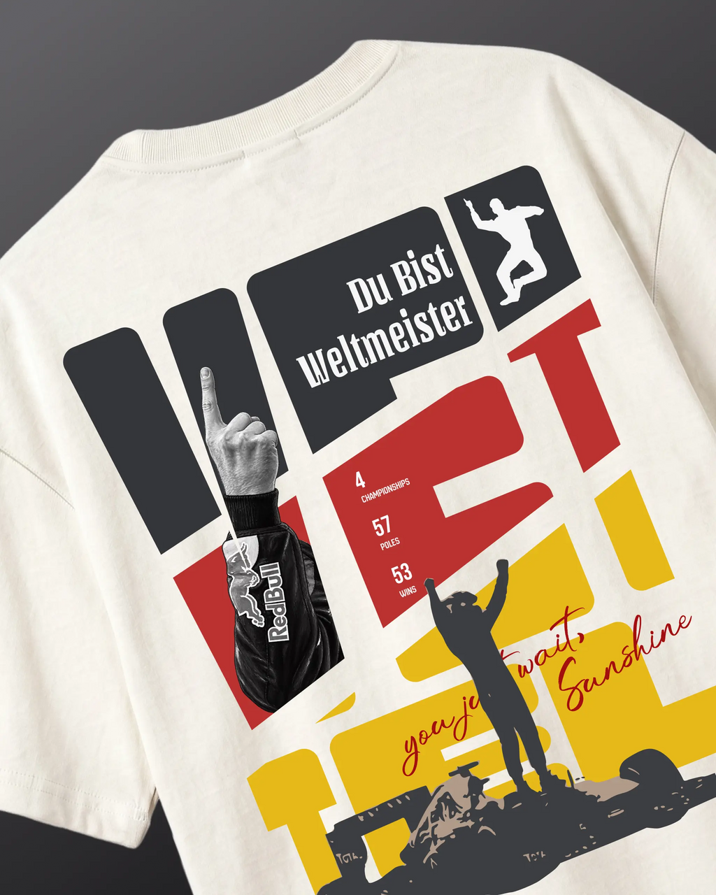 Sebastian Vettel Danke Seb Formula 1 Graphic F1 T-shirt Off-White Back View | Turn1 India | Unisex Oversized Tee
