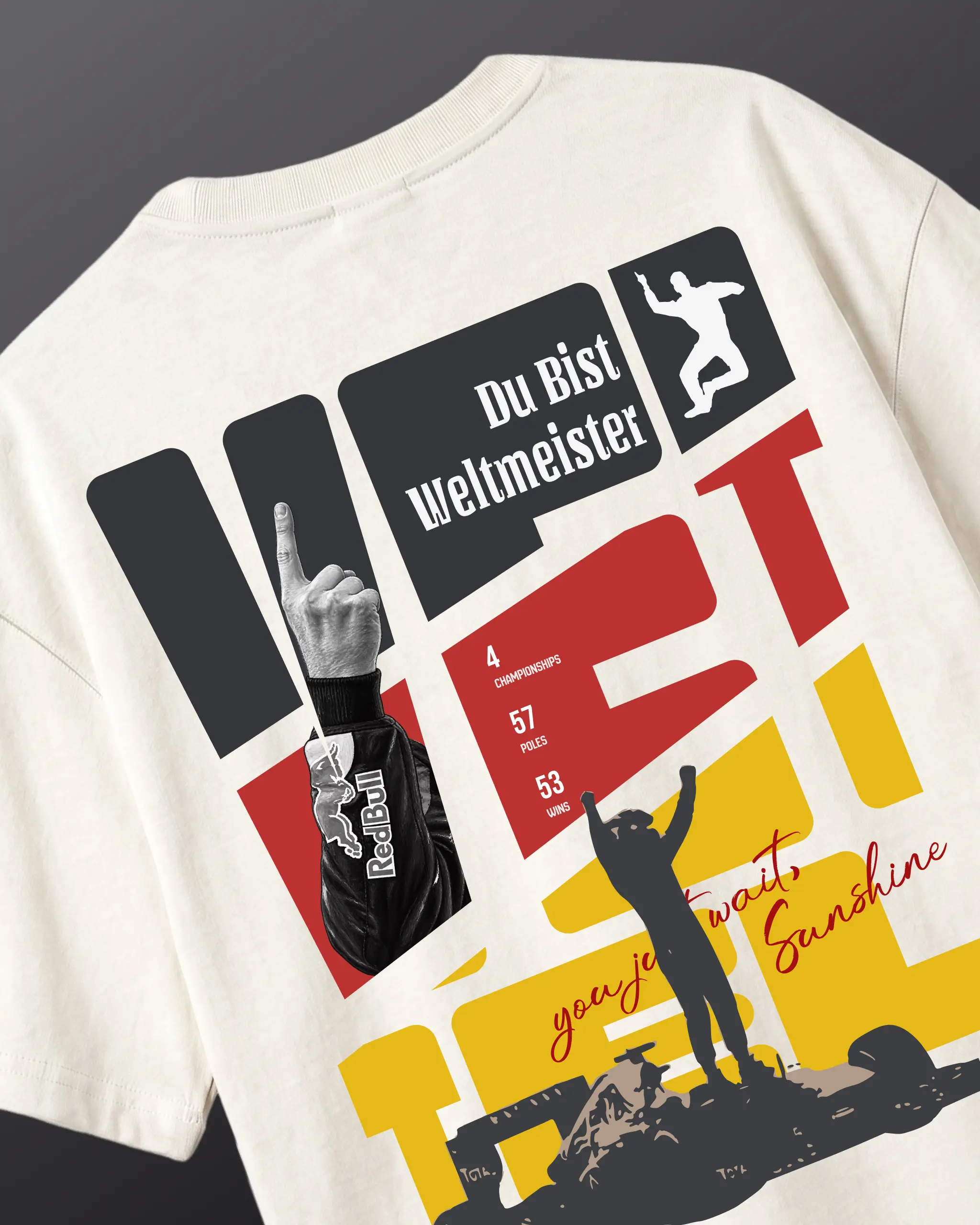 Sebastian Vettel Danke Seb Formula 1 Graphic F1 T-shirt Off-White Back View | Turn1 India | Unisex Oversized Tee