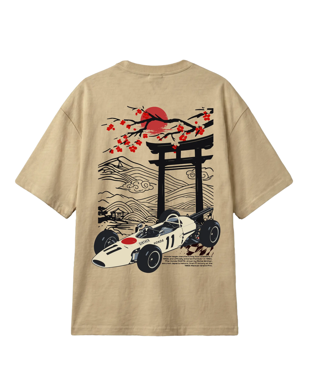 Suzuka Spirit Japan Formula 1 Racing Heritage Honda F1 Oversized T-Shirt Beige Back View | Turn1 India