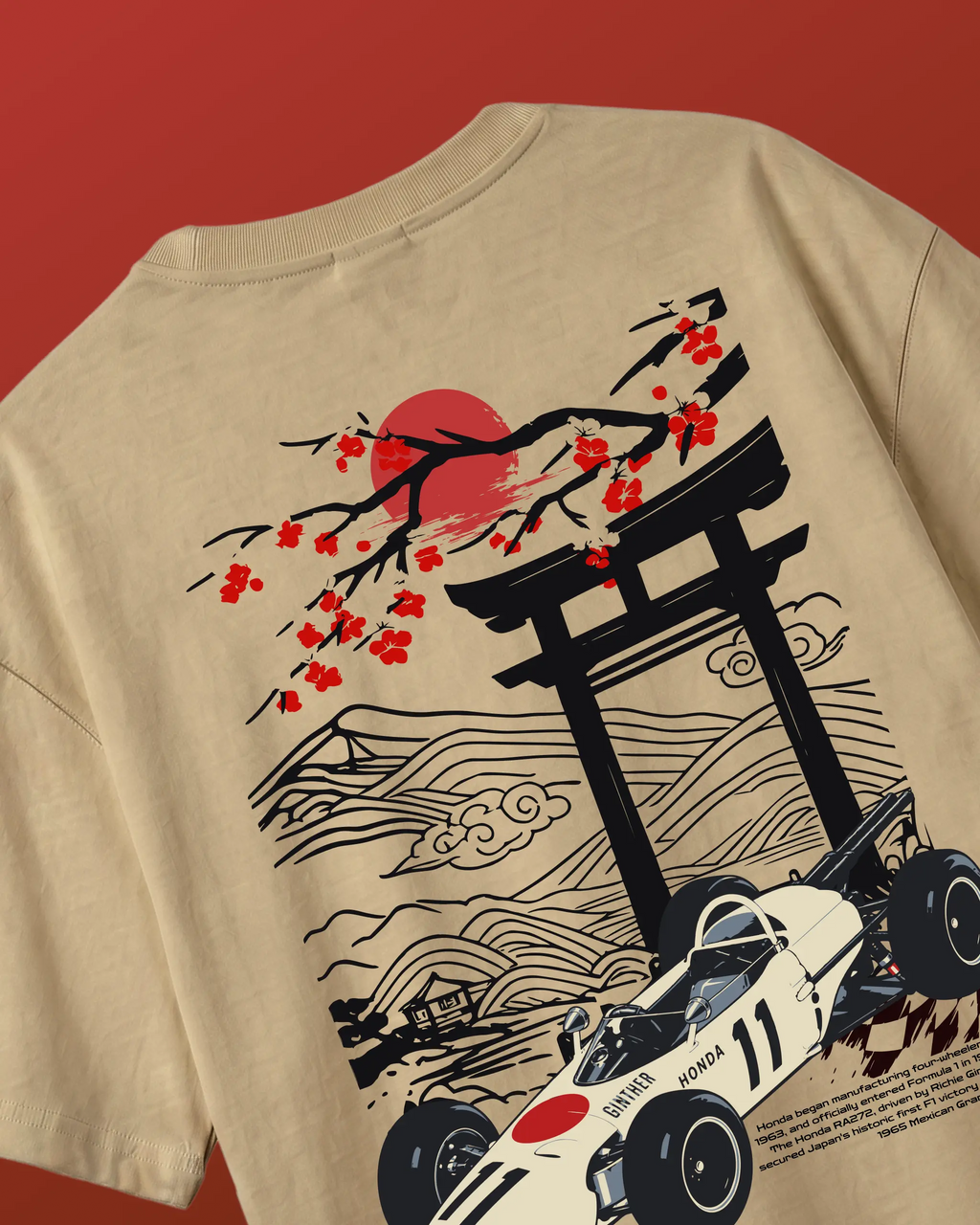 Suzuka Spirit Japan Formula 1 Racing Heritage Honda F1 Oversized T-Shirt Beige Back View | Turn1 India